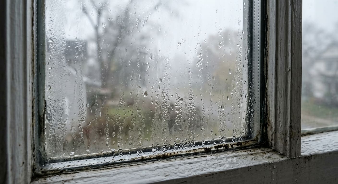 Expert reviewing foggy window damage to prepare a detailed repair estimate