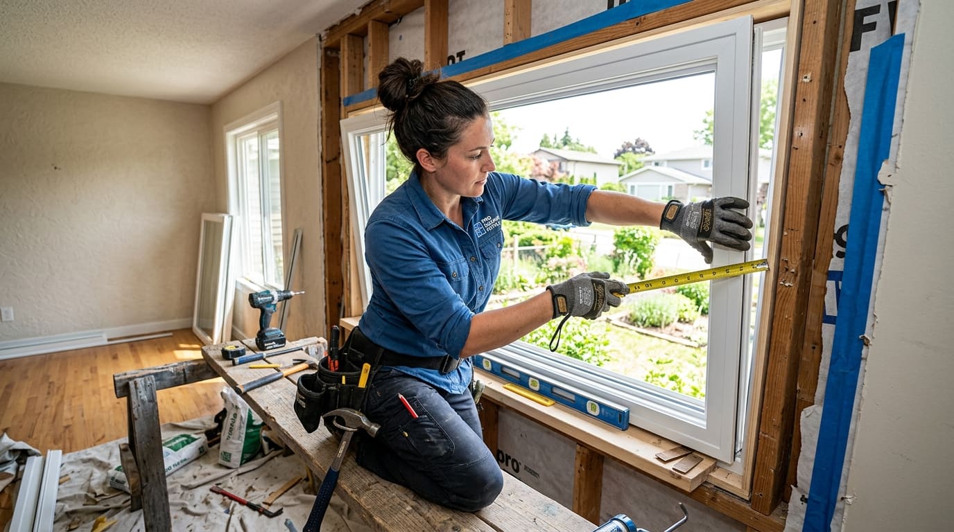 Professional technician completing a residential window glass repair